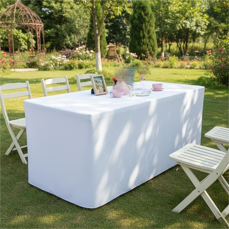 Surmente White Fitted Tablecloths for 6 Foot Rectangle Tables, White Table Covers for Weddings, Banquets, or Restaurants - Image 5